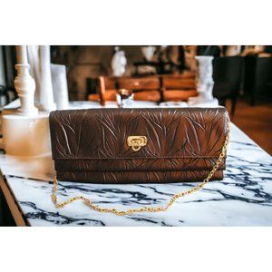 NWT Jessica M'Clintock Brown Faux Patent Leather Envelope Clutch Evening Bag